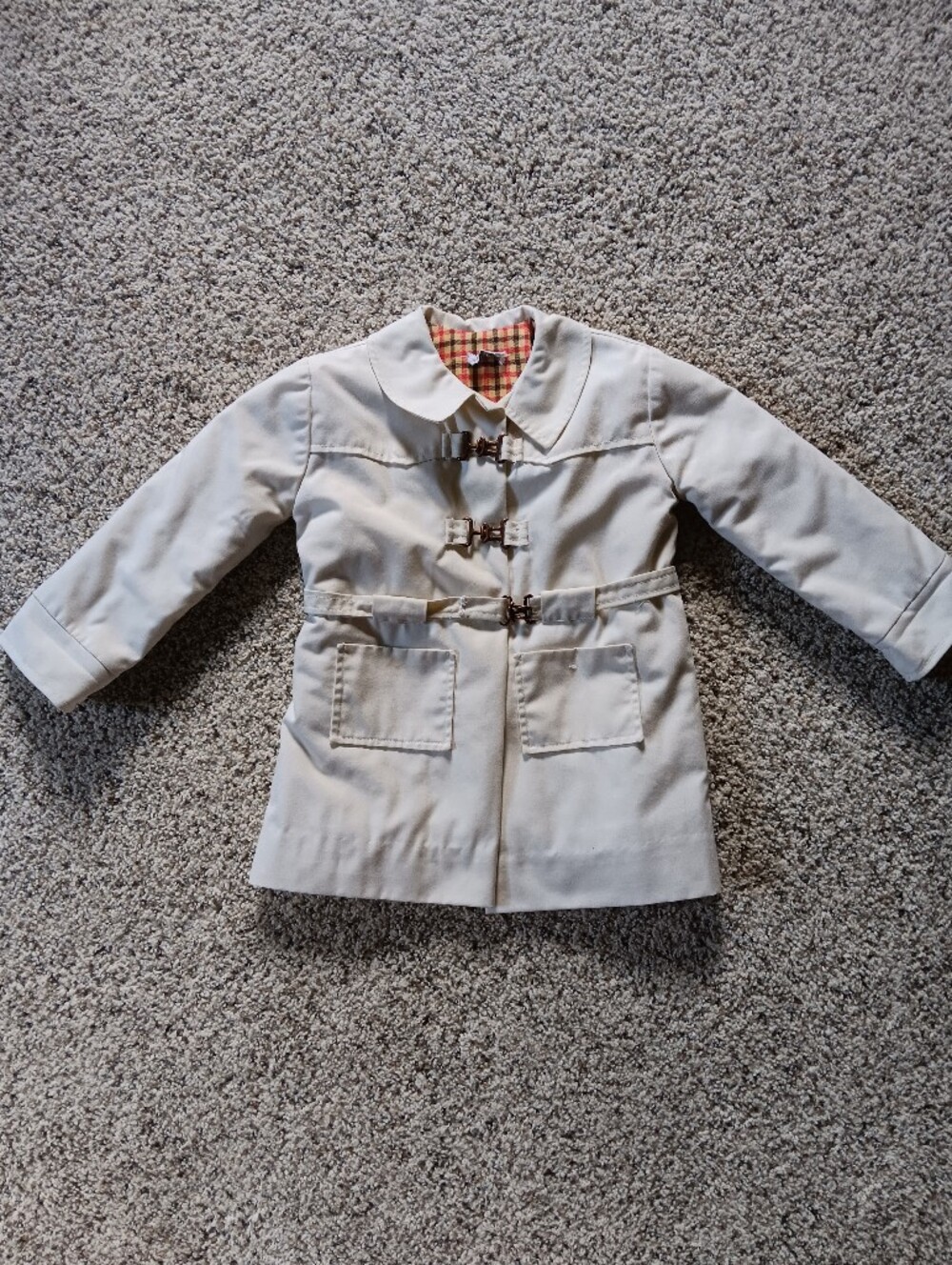 VTG Fischel White Girls Winter Coat Jacket USA Union Made 4T 60s Plaid Lining